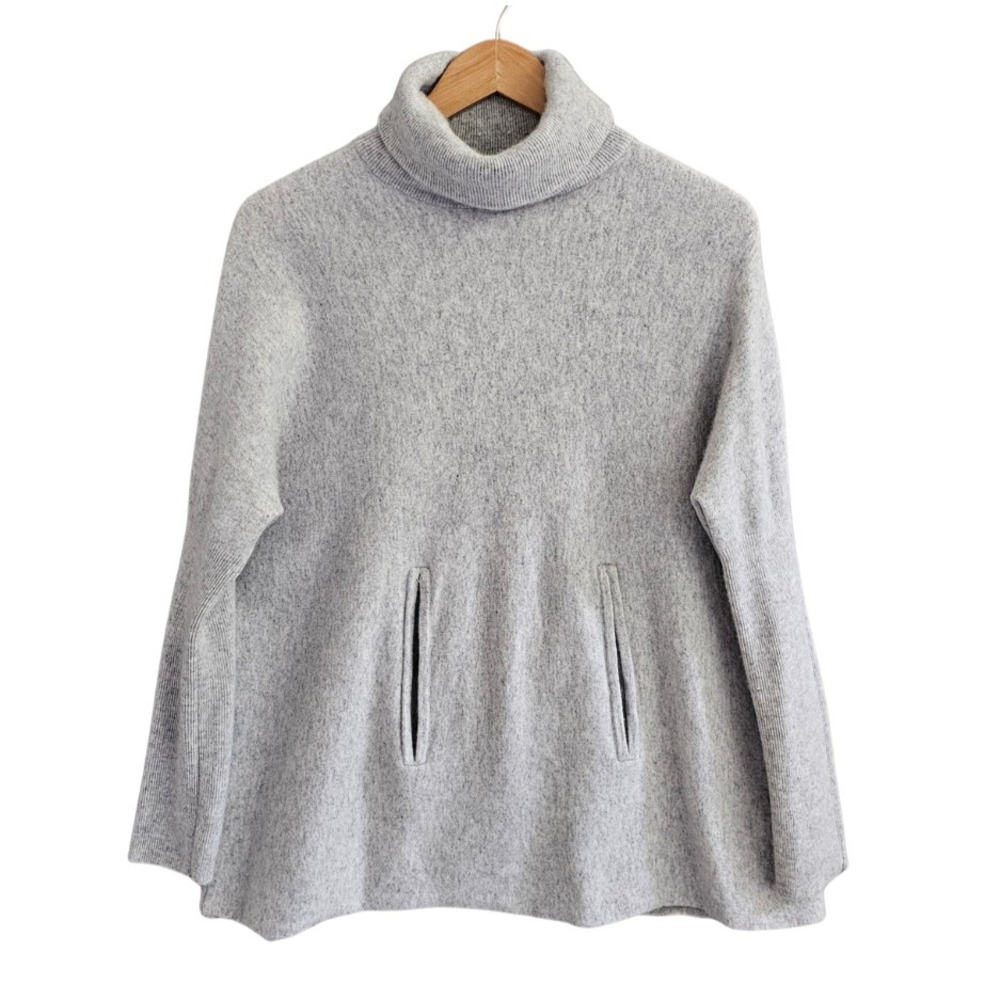 Garnet Hill Womens XL Wool Cashmere Tunic Sweater Heather Gray Turtleneck Pocket